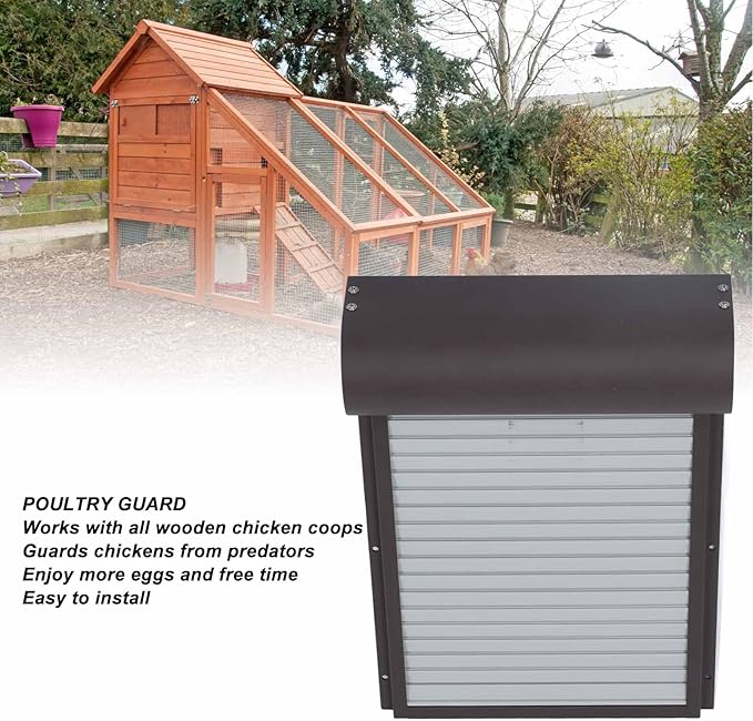 Automatic Chicken Coop Door, LED Display Controller Solar Powerd Metal Rolling Curtain Chicken House Door with Timer for Chicken Duck Poultry