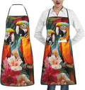 Kitchen Aprons for Men Women Waterproof Apron with 2 Pockets Tropical plants and parrots Apron Adjustable Bib Aprons