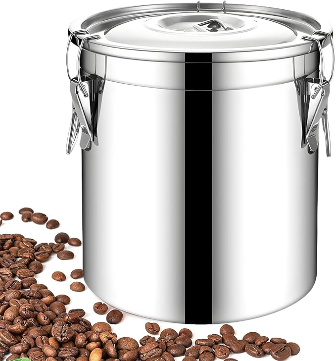 Airtight Food Storage Containers, 20cm Stainless Steel Rustproof Bin, 6L Kitchen Organization for Rice Grain Cereal Sugar Snack Oil Milk, 7.87 Inch Large Metal Canister, Home Apartment Pantry, 1pc