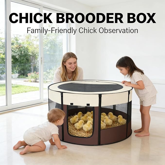 Brooder Box for Chicks, Chicken Brooder Playpen with Dual Door, Breathable Mesh Ventilation, Pop-Up Baby Chicken Pen Supplies Brooding Up to 15-20 Baby Chicks Ducks Quails