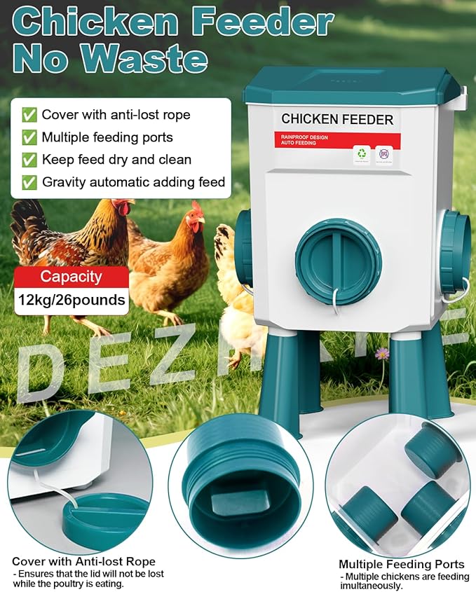 Chicken Feeder and Waterer Set, 3 Gallon/26.5 Pounds, Automatic Chicken Feeders and Chicken Waterer, Detachable for Chickens, Duck & Quail Coop Use, Outdoor Farm & Backyard (Lake Blue)