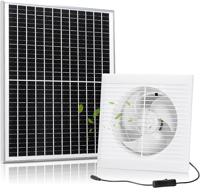 Solar Exhaust Fan, Solar Powered Vent Fan Kit for Outside Greenhouse Shed Chicken Coop (8" Fan)
