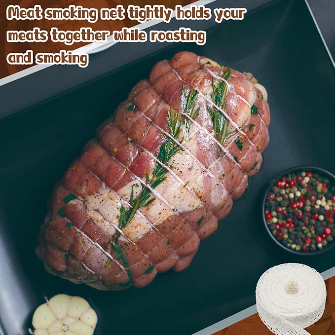 Boyiee 4 Rolls Meat Netting Roll, Size 16 Elastic Smoked Meat Poultry Ham Netting Butcher Twine Cooking String to Tie Making Smoking Drying Ham Sausage