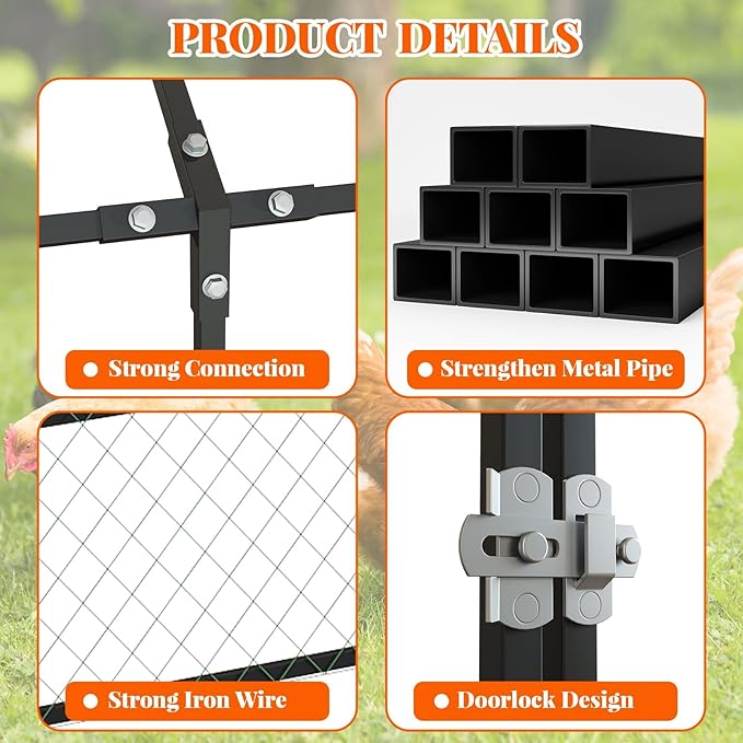 120X40x40 Inch Metal Chicken Coop, Large Walk-in Outdoor Poultry Run with Cover for Chickens Ducks Rabbits, Outdoor Coop for Yard, Black