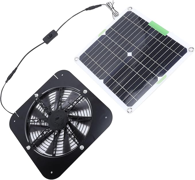 Dpofirs 13.5in Solar Powered Fan, Solar Exhaust Fan Kit, Cooling Ventilation for Greenhouse, Chicken Coop, Shed, Dog House, Without Power Storage, Solar Panel, Exhaust Fan