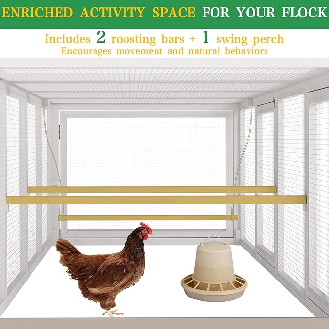 Chicken Coop Extension Run, Wooden Outdoor Chicken Run 18.68 ft²Large Expend Hen House Universal Chicken Run with Perches Perfect for 4-6 Chickens, Ducks & Small Animals (80.3" L x 33.5" W x 25" H)