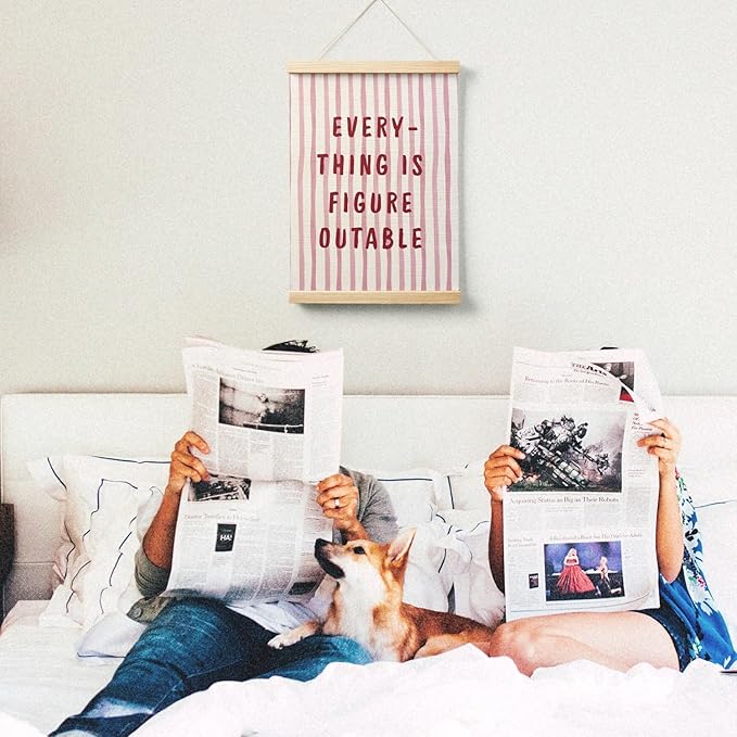 AQYIP Pink Everything is Figureoutable Inspirational Wall Art Decor, Trendy Pink and Red Positive Affirmations Poster Canvas Prints for Girls Bedroom Room Dorm Apartment Wall Decoration, 12x16 Inch