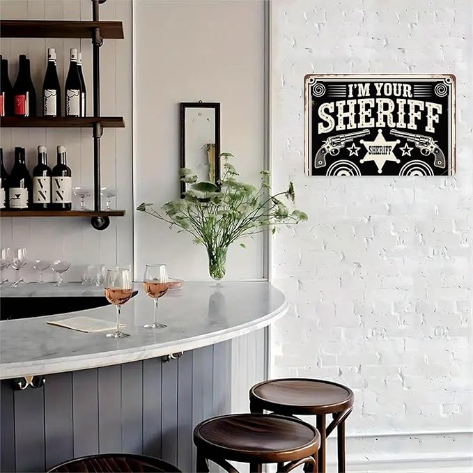 Sheriff Western Decor Tin Sign Vintage Sheriff Wild West Metal Sign Print Aesthetic for Garden Yard Bar Porch Home Bedroom Kitchen Wall Decor Gift 8 X 12 in