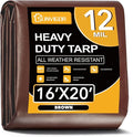 Sunvigor Tarp Waterproof 16x20Ft, Extra Thick 12 Mil Heavy Duty Tarp Cover, Tear & Fade Resistant, Outdoor Tarps with Brass Grommets and Reinforced Edges for Roof, Camping, Patio, Boat (Brown)
