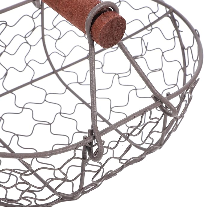 Chicken Wire Egg Basket Wooden Handle Retro Iron Storage Basket for Collecting Eggs, Fresh Fruit, Bread, and Snacks