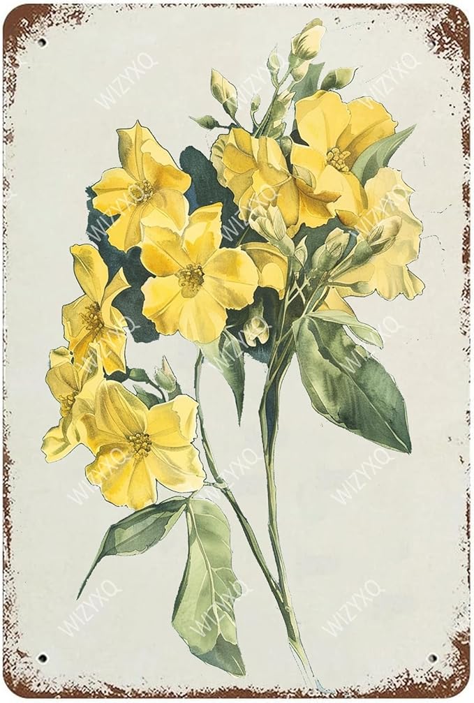 Flowers Metal Signs Winter Jasmine Sign Vintage Tin Sign Retro Wall Art Decor for Living Room Bedroom Garden Yard Shop Bar 8×12 Inches