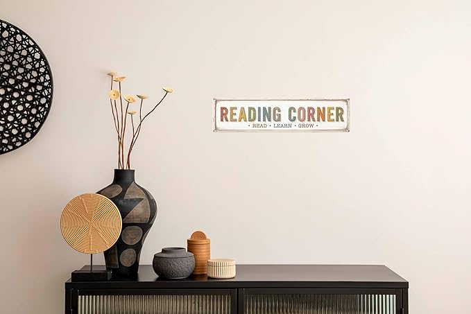 Reading Corner Metal Sign 4x16in Literary Plaque for Library Study Wall Decor