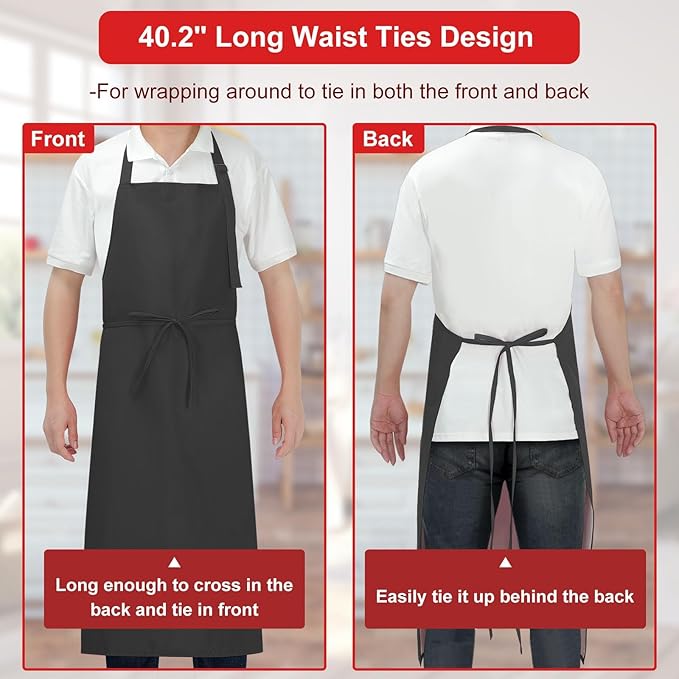 3-Layer Waterproof Apron - Pocket-Free Hygienic Design for Dishwashing & Dog Grooming - Lightweight Durable Protection for messy Kitchen Cooking, Baking, for Men & Women (3 Pack,Black)