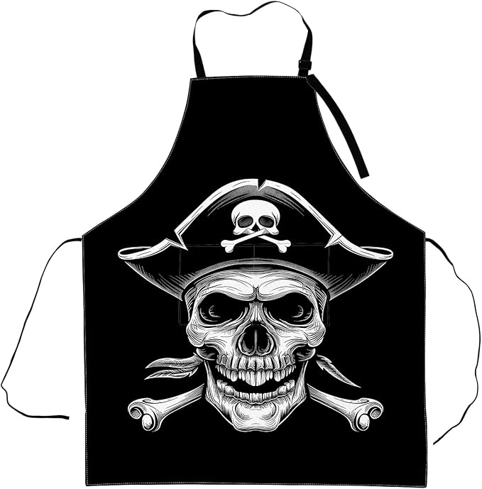 Classic Pirate Apron,Adjustable Waterproof Oxford Fabric Kitchen Apron with 2 Pockets for Men and Women, Cooking, Baking, BBQ, Coffee Shop, Housewarming Gifts, 28x33 Inches