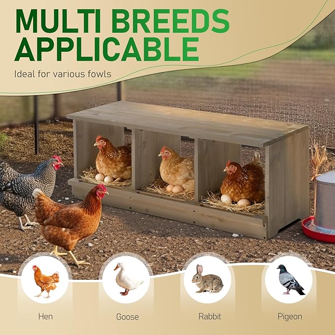 Outvita Nesting Boxes for Chickens 3 Compartments, Wood Chicken Nesting Box Wall Mount, Versatile Use Nest Box for Chicken Coop, Easy to Assemble for Chickens, Hens, Ducks