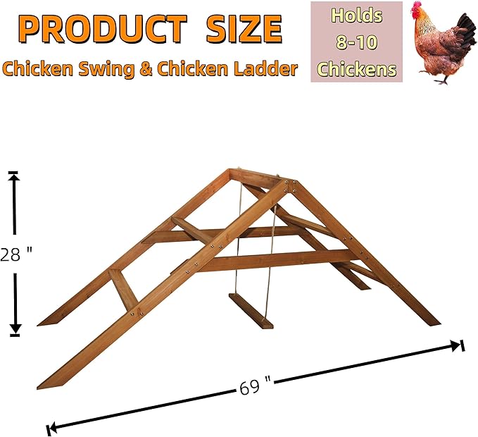 Roosting Bars for Chickens in Coop: Chicken Perches for Coop with Swing - Chicken Run Accessories Toy, Wooden Ladder for Pet, Ideal for Backyard Poultry, Farms - Easy to Assemble and Clean