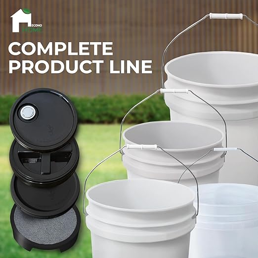 5-Gallon White Bucket Pail with Spout Lid, Metal Handles with Plastic Grip for Easy Carrying, Easy Stack and Store, Heavy-Duty Extra Durable, Food Grade, BPA Free - 1 Pack