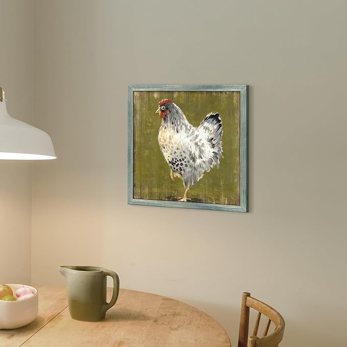 Farm Wall Art Wood Decor: Farmhouse Animal Framed Picture Rustic Chicken Print Painting Country Hen Artwork Decorations for Kitchen Home Living Room 12 x 12 Inches