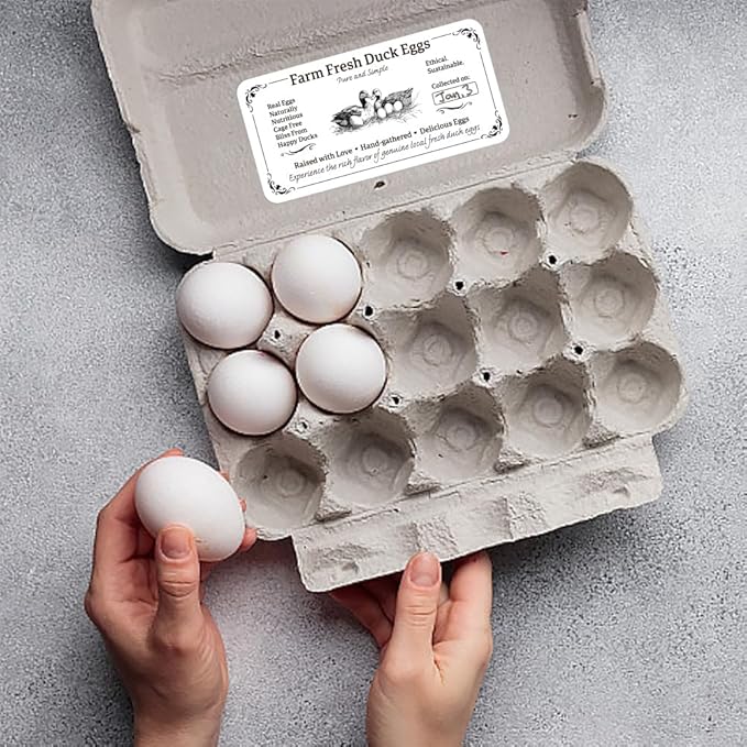 160 Pcs Duck Eggs Carton Labels, Farm Fresh Eggs Sticker Rectangle Egg Stickers PET Adhesive Egg Packaging Stickers for Box Container Carton Farm Supplies, 2x4 Inch
