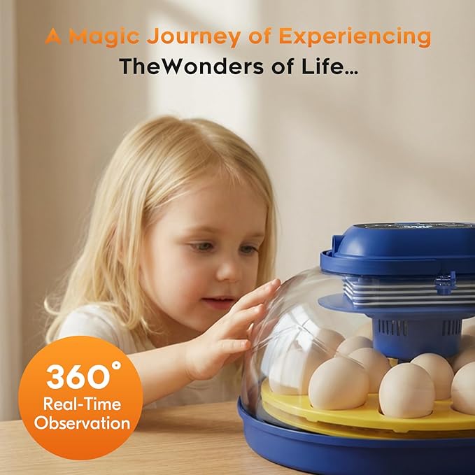 18-33 Egg Incubator for Hatching Eggs, Automatic Egg Turning, Egg Candler, Temperature/Humidity Control, Incubator for Hatching Chicken, Quail, Duck Eggs, 360° Clear View for Home, Classroom, Farm