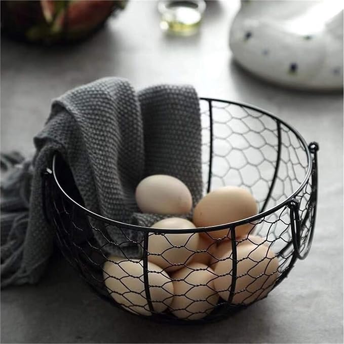 Egg Basket Holder Countertop Farmhouse Metal Wire Egg Basket For Collecting Fresh Eggs,Round Handle Vintage Style Collecting Portable