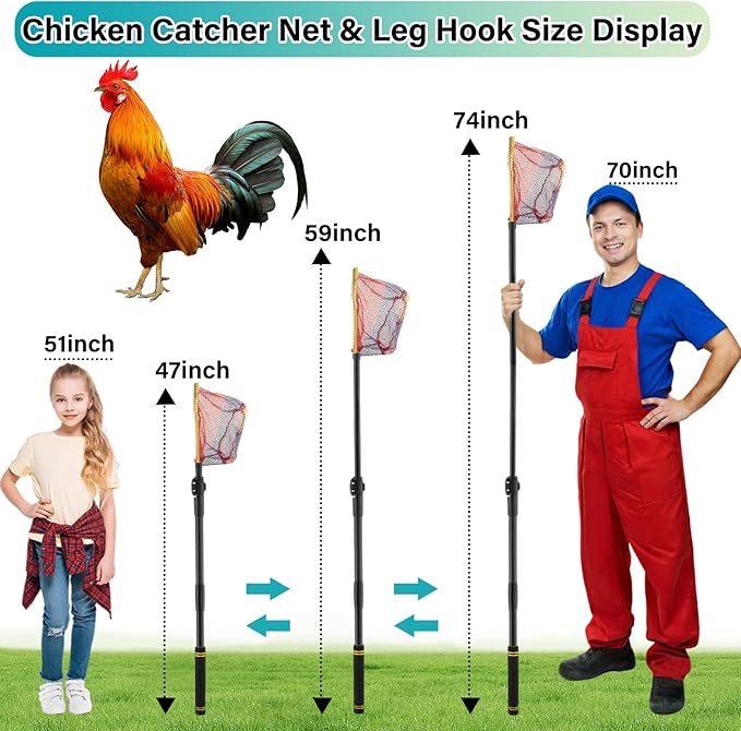 Chicken Catcher Net,37 to 64in Chicken Catcher Leg Hook Extra Long Handle Animal Catcher Pole Heavy Duty with Frosted Tube Extension Pole Poultry Hook Fowl Catcher (Black Tube)