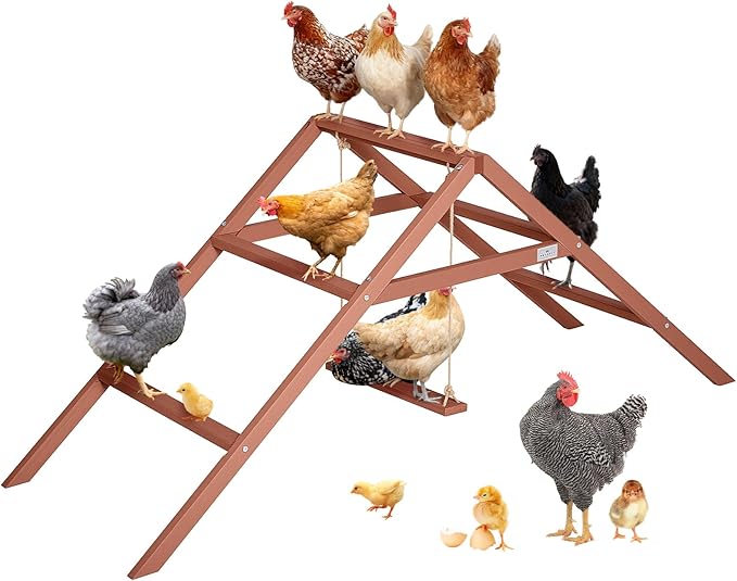 PETSFIT Wooden Chicken Perch & Roosting Bars for 10-12 Chickens– 3-Layers Design with Swing, Durable Fir Solid Wood for Outdoor Coops, Easy Assembly & Cleaning, Promotes Healthy & Happy Chickens