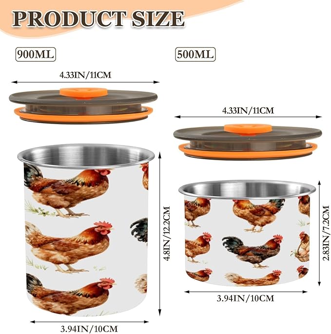 Farm Roosters Hens Eggs Coffee Canister 30oz Stainless Steel Airtight Food Storage Container with Lid for Beans/Cereal Preserval