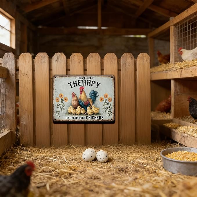 Funny Chicken Sign I Don't Need Therapy I Need More Chickens Vintage Tin Sign for Home Farm Chicken Coop Kitchen Garden Yard Decor 16x12 Inch
