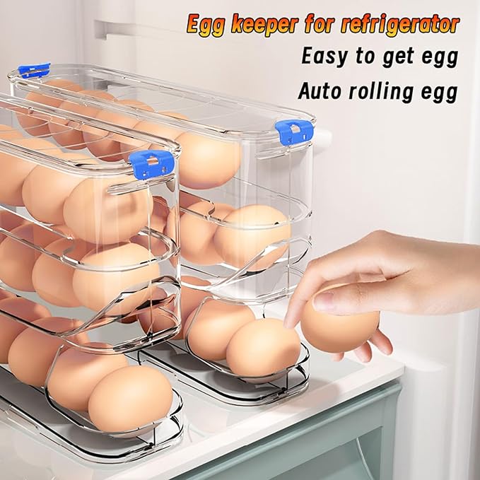 Egg Container for Refrigerator Clear Stackable Egg Holder for Kitchen Storage and Organization (Dark Brown, 3 Tier)