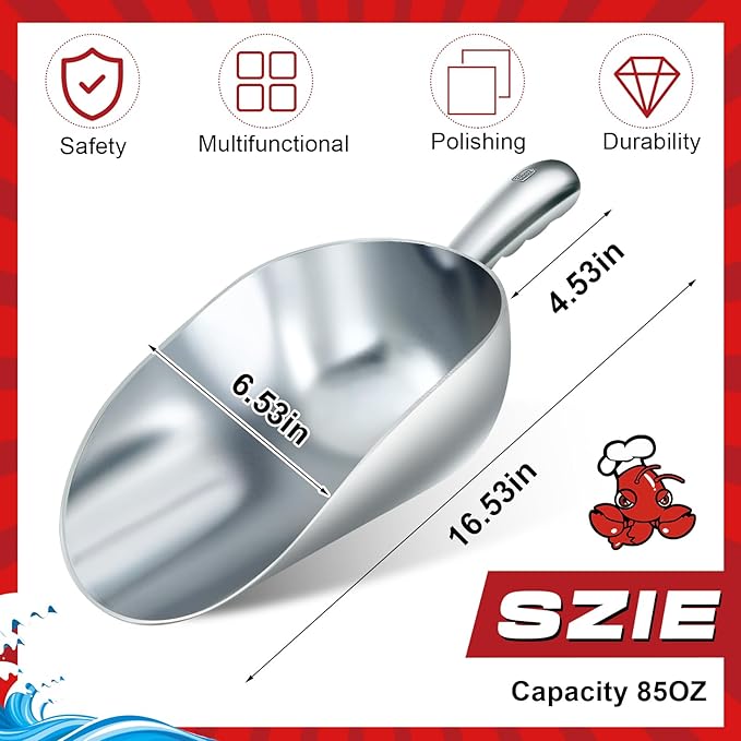 2 Pcs 85-ounce Metal Ice Scoop Large Crawfish Scoop Aluminum Utility Scooper Round Bottom Crawfish Boil Party Supplies for Pet Food Rock Salt Seafood Cat Litter Kitchen Bar Ice Machine