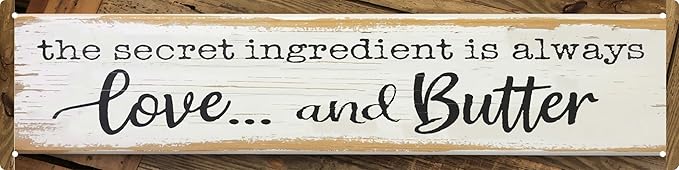 CSWLJS Metal Signs The Secret Ingredient Is Always Love and Butter Sign Funny Kitchen Sign Funny Farmhouse Wall Kitchen Decor Rustic Kitchen Wall Decoration 4x16 in