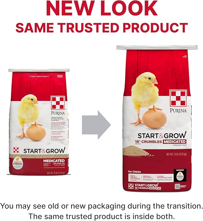Purina Start & Grow | Nutritionally Complete Medicated Chick Feed Crumbles | 25 Pound (25 lb.) Bag