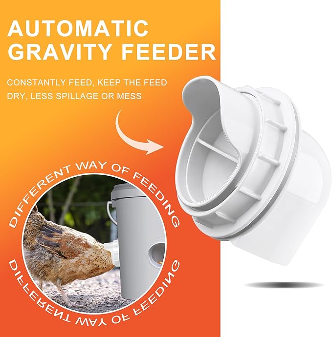Chicken Feeders No Waste, DIY Automatic Poultry Feeder 4 Ports 1 Hole Saw with Covers Gravity Feed Kit for Buckets Barrels Bins Troughs