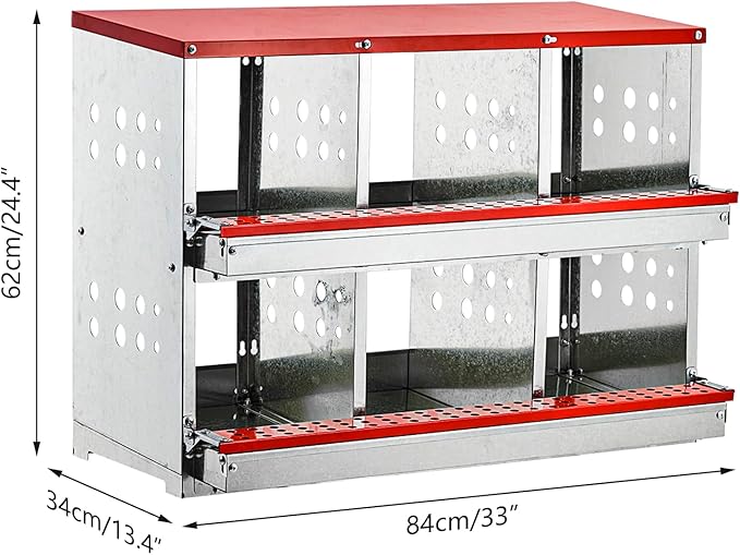 Garvee Nesting Boxes for Chickens, 6 Compartment Roll Out Away Chicken Nesting Boxes for Laying Eggs, Nesting Gift Boxes for Hens Duck Poultry, Metal Heavy Duty Chicken Coop with Perch