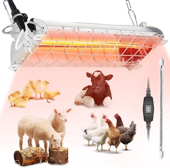 Large 400W Heat Lamp for 60 Chicks, Chicken Coop Heater with Carbon Fiber Bulb Chicks Brooder Plates, Adjust 2 Mode Temp&Hanging Height for Pet House Livestock Greenhouse 14x5.5x3IN