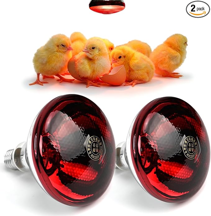250W 2 Pack Red Reptile Heat Lamp Bulb for Chick Brooder,Infrared Heating Light Bulb for Reptiles,Chicken,Farm Animals,Bathroon,Food,Poultry,Shatterproof,E26 Base with Temperature Sticker