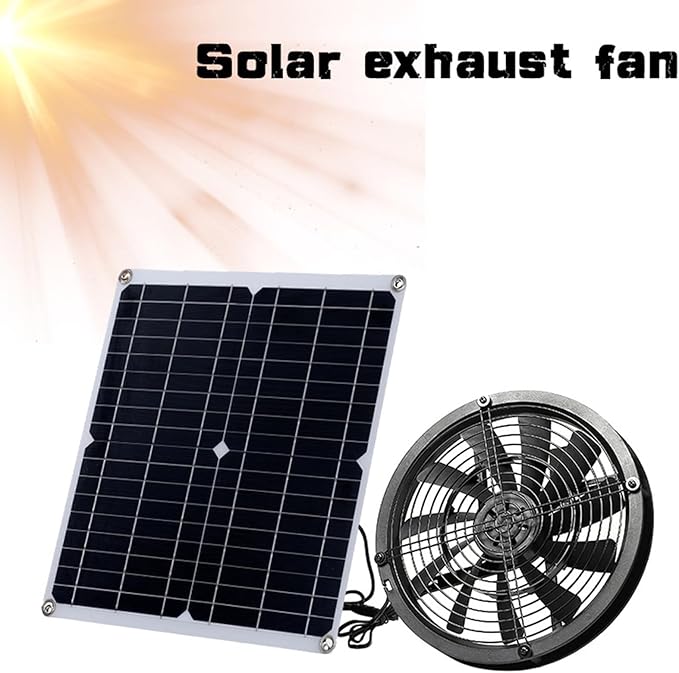 9.8in Solar Exhaust Fan Kit with 30W Solar Panel, Portable IP65 Waterproof Ventilation System for Greenhouse, Chicken Coop, Shed, Dog House - High Airflow, Durable ABS Material,