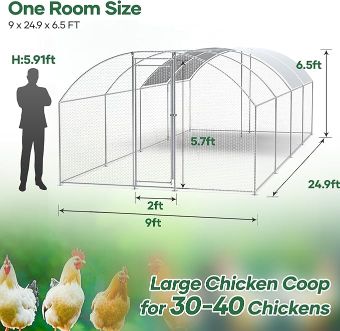 Metal Chicken Coop with Runs for Yard with Cover Waterproof Quail Coop Walk in Duck Coop, Chicken Pen House Cage gallinero para gallinas with Security Lock for Outdoor Farm Rabbit Run 19.6x9.8x6.5ft