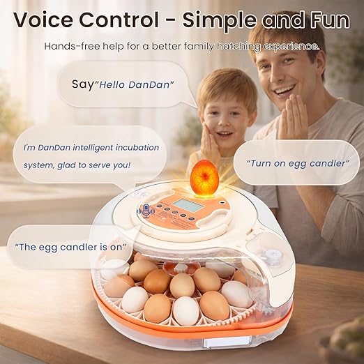 Smart Chicken Egg Incubator with Voice Control, 26 Chicken/59 Bird Incubators for Hatching Eggs, Automatic Egg Turner with Thermometer Seat and Humidity Control, Built-in Water Reservoir