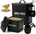 2 Pcs Metal Bird Seed Container with Scoop, Bird Feed Storage Container with Fitted Lid, Farmhouse Style Ideal Gift for Birds and Pet Owners(Black)