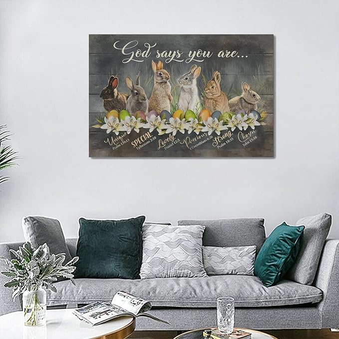 banonaty Bunny Pictures Wall Decor Cute Rabbit Decor Wall Art God Says You Are Canvas Print Modern Artwork Home Decoration For Kids Room Bathroom Bedroom Kitchen Office Framed 24''x16''