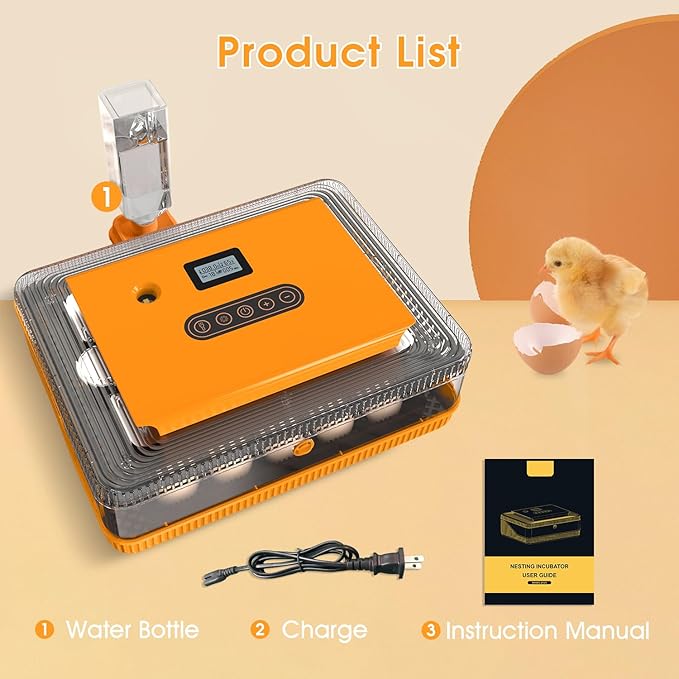 HOWOOIUA 25 Egg Incubator with Automatic Turning & Digital Display, Temperature Control Humidity Monitor with Countdown Timer, 3-in-1Incubator for Hatching Chicken, Duck, Quail, Goose Eggs