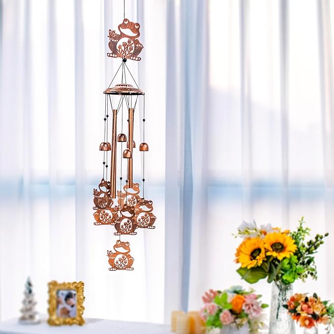 Frog Wind Chimes Outdoor Frog Gifts for Women Men Mom Gardening Birthday Gifts Metal Memorial WindChimes for Outside/Indoors, Lawn, Patio, Yard Art, Garden Decor, Yard Decorations