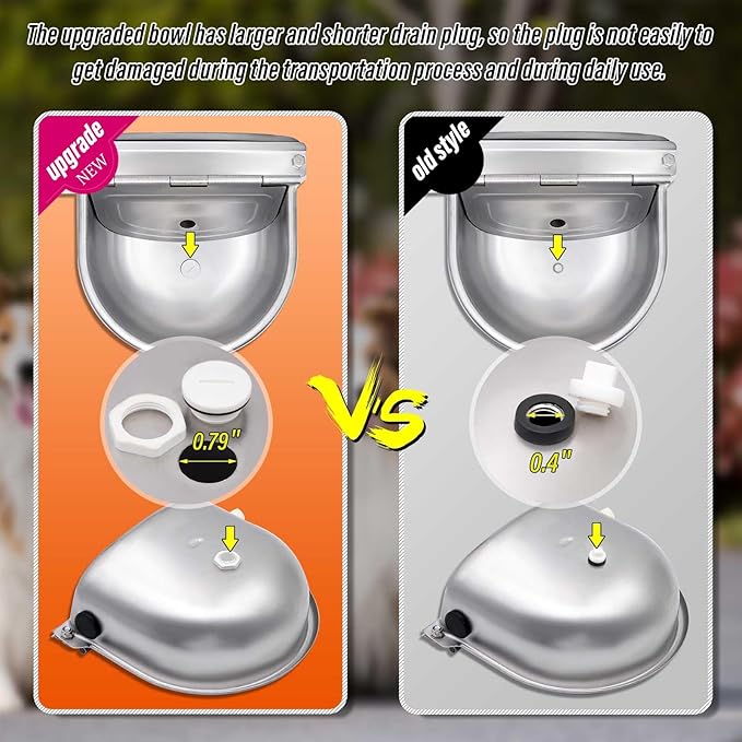 Stainless Steel Automatic Waterer Bowl with Float Valve Automatic Dog Water Bowl Water Trough for Dog Livestock Pig Chicken Goat Waterer with Drain Plug