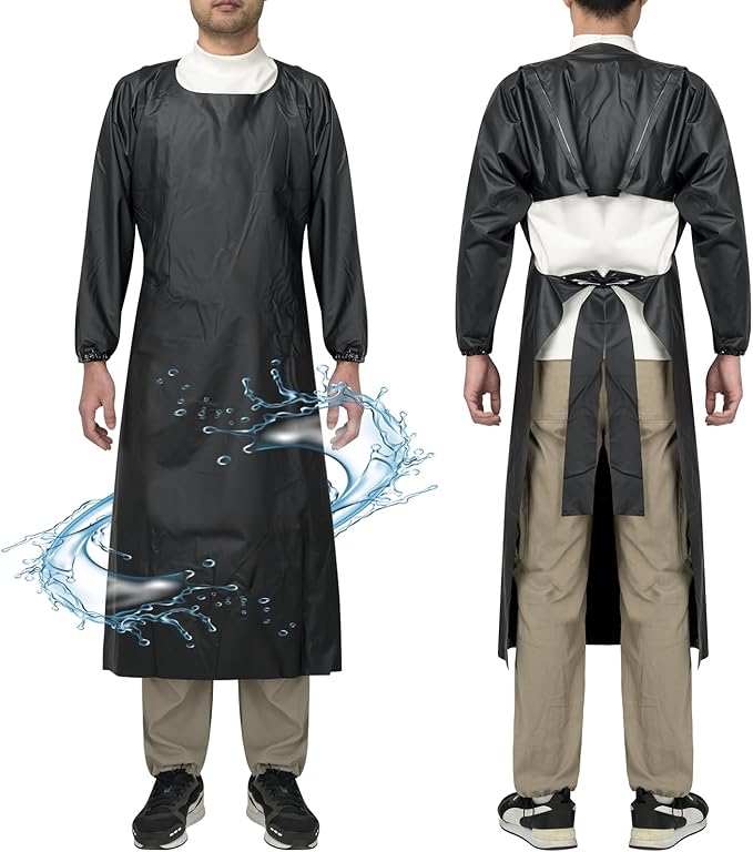 ELEBOX Waterproof Apron with Long Sleeves, Safety Apron Work Uniform for Men & Women, Chemical Resistance Anti-Tear Apron