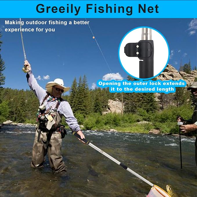 Fishing Landing Net, Fishing Net with Handle for Fishing with Splicing Extension Pole Handle Sturdy Stainless Steel Tubes Comfortable Sponge Handle, yellow
