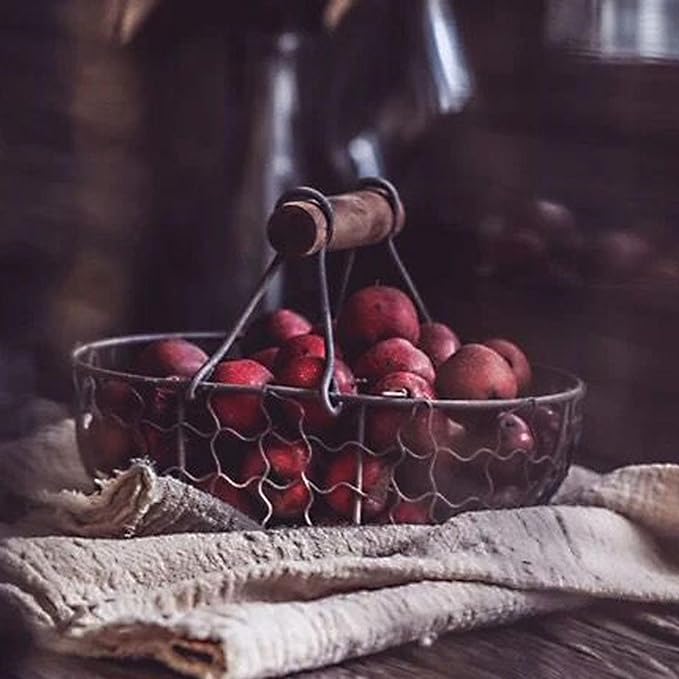 Eggs Collecting Basket With Handle - Wire EggBasket For Gathering FreshEggs, Small Metal EggCollectingBasket, Vintage Style Countertop EggStorage Basket, Holder Fruit Bin, Can Hold 12Eggs