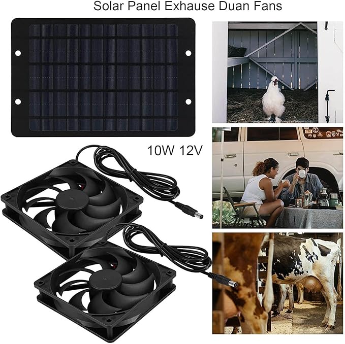 Solar Powered Exhaust Fan Kit, 10W 12V Solar Panel Dual Fan Greenhouse Exhaustfan Kit with Independent Switch for Chicken Coop Shed Barn Doghouse RV