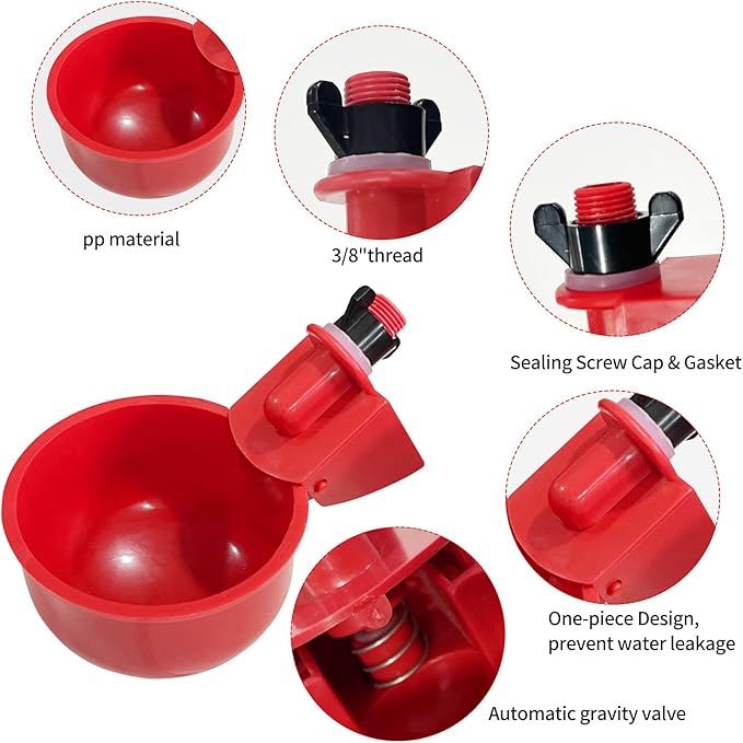 Chicken Water Cups, 8pcs Automatic Chicken Water Feeder, Poultry Waterer Kit Suitable for Chicks, Duck, Goose, Turkey and Bunny, 8-Pack